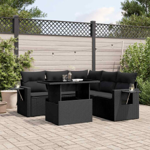vidaXL 6-delige Loungeset met kussens poly rattan zwart