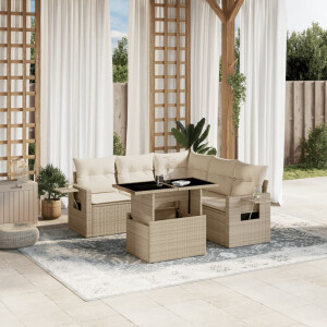 vidaXL 6-delige Loungeset met kussens poly rattan beige