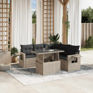 vidaXL 6-delige Loungeset met kussens poly rattan lichtgrijs