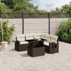 vidaXL 6-delige Loungeset met kussens poly rattan bruin