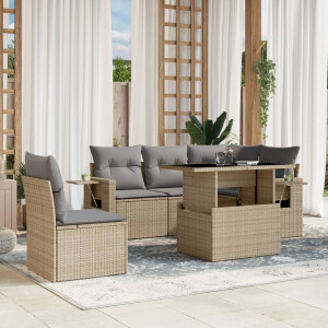 vidaXL 6-delige Loungeset met kussens poly rattan beige