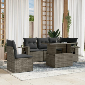 vidaXL 6-delige Loungeset met kussens poly rattan grijs
