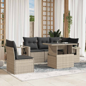 vidaXL 6-delige Loungeset met kussens poly rattan lichtgrijs