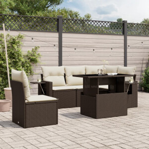 vidaXL 6-delige Loungeset met kussens poly rattan bruin