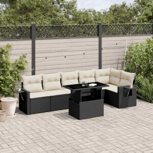 vidaXL 7-delige Loungeset met kussens poly rattan zwart