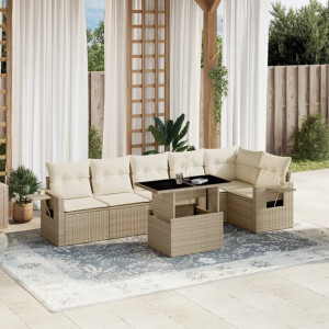 vidaXL 7-delige Loungeset met kussens poly rattan beige