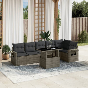 vidaXL 7-delige Loungeset met kussens poly rattan grijs
