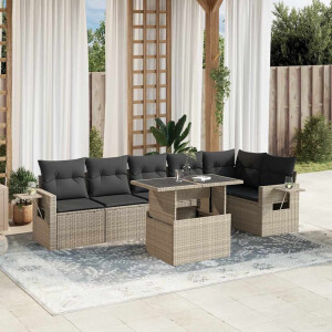 vidaXL 7-delige Loungeset met kussens poly rattan lichtgrijs