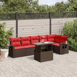 vidaXL 7-delige tuinbankset met kussens, bruin polyrotan