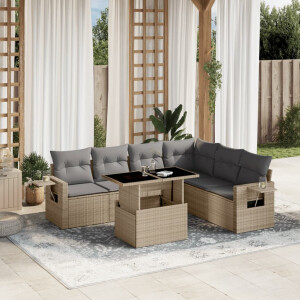 vidaXL 7-delige Loungeset met kussens poly rattan beige
