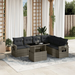 vidaXL 7-delige Loungeset met kussens poly rattan grijs
