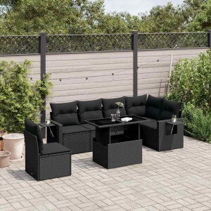 vidaXL 7-delige Loungeset met kussens poly rattan zwart