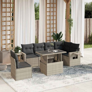 vidaXL 7-delige Loungeset met kussens poly rattan lichtgrijs