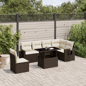 vidaXL 7-delige Loungeset met kussens poly rattan bruin