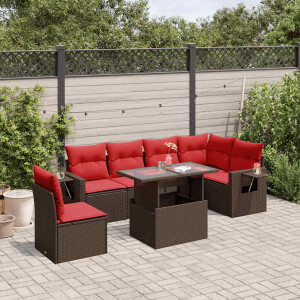 vidaXL 7-delige tuinbankset met kussens, bruin polyrotan