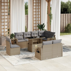 vidaXL 9-delige Loungeset met kussens poly rattan beige