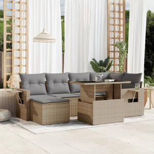 vidaXL 7-delige Loungeset met kussens poly rattan beige