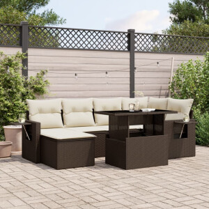 vidaXL 7-delige Loungeset met kussens poly rattan bruin