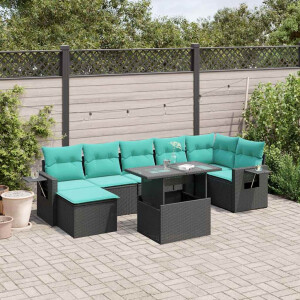 vidaXL 8-delige tuinbankset met kussens, zwart polyrotan