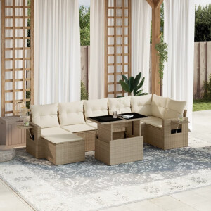 vidaXL 8-delige Loungeset met kussens poly rattan beige