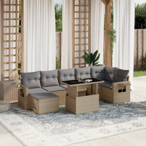 vidaXL 8-delige Loungeset met kussens poly rattan beige