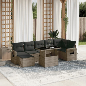 vidaXL 8-delige Loungeset met kussens poly rattan grijs