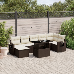 vidaXL 8-delige Loungeset met kussens poly rattan bruin