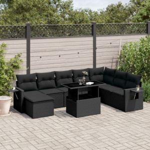 vidaXL 8-delige Loungeset met kussens poly rattan zwart