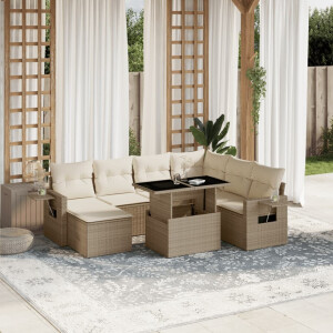 vidaXL 8-delige Loungeset met kussens poly rattan beige