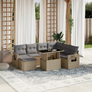 vidaXL 8-delige Loungeset met kussens poly rattan beige