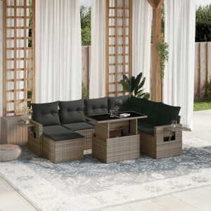 vidaXL 8-delige Loungeset met kussens poly rattan grijs