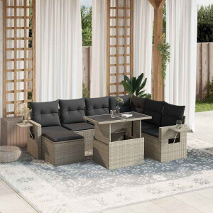 vidaXL 8-delige Loungeset met kussens poly rattan lichtgrijs
