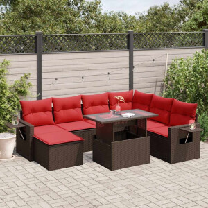 vidaXL 8-delige tuinbankset met kussens, bruin polyrotan