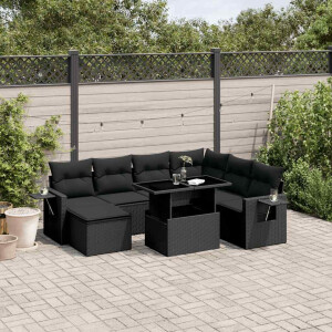 vidaXL 9-delige Loungeset met kussens poly rattan zwart