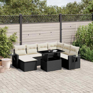 vidaXL 9-delige Loungeset met kussens poly rattan zwart