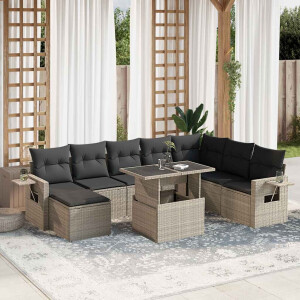 vidaXL 9-delige Loungeset met kussens poly rattan lichtgrijs