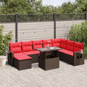 vidaXL 9-delige tuinbankset met kussens, bruin polyrotan