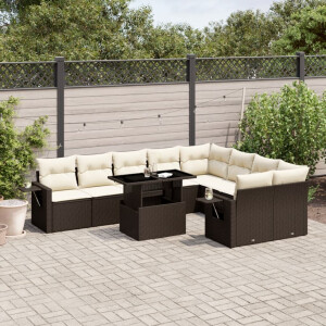 vidaXL 10-delige Loungeset met kussens poly rattan bruin