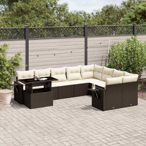 vidaXL 10-delige Loungeset met kussens poly rattan bruin