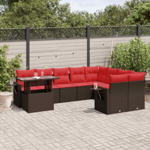 vidaXL 10-delige tuinbankset met kussens, bruin polyrotan