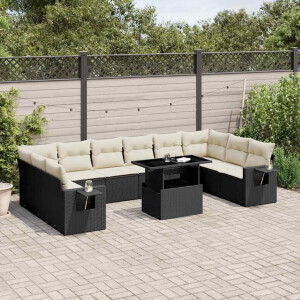 vidaXL 11-delige Loungeset met kussens poly rattan zwart