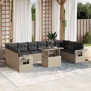 vidaXL 11-delige Loungeset met kussens poly rattan lichtgrijs