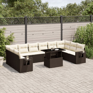 vidaXL 11-delige Loungeset met kussens poly rattan bruin