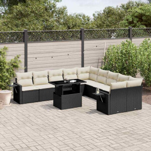 vidaXL 11-delige Loungeset met kussens poly rattan zwart