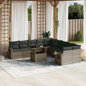 vidaXL 11-delige Loungeset met kussens poly rattan grijs