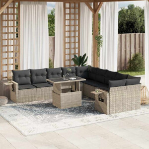 vidaXL 11-delige Loungeset met kussens poly rattan lichtgrijs