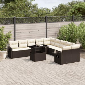 vidaXL 11-delige Loungeset met kussens poly rattan bruin