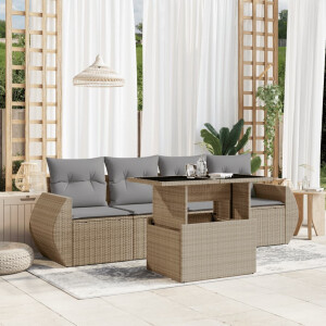 vidaXL 5-delige Loungeset met kussens poly rattan beige