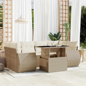 vidaXL 7-delige Loungeset met kussens poly rattan beige