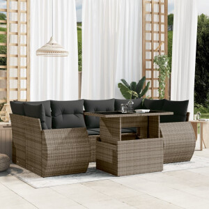 vidaXL 7-delige Loungeset met kussens poly rattan grijs